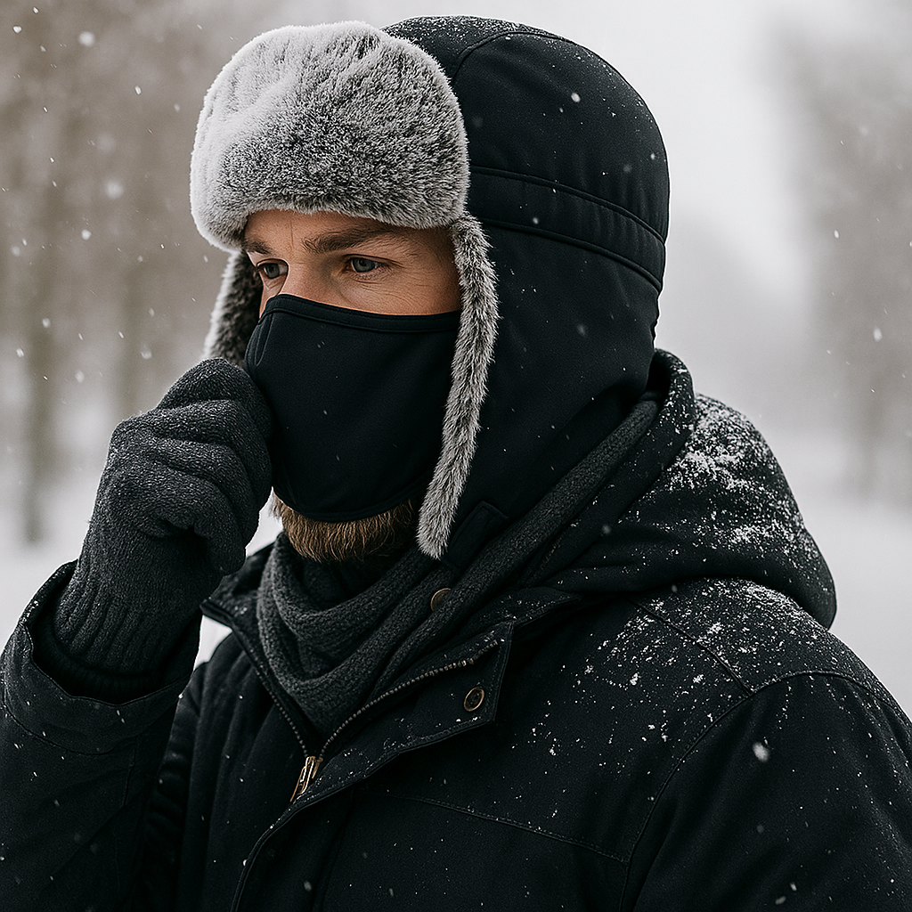 Wattierter Hut für Herren mit Ohrenklappen für kalte Wintertage