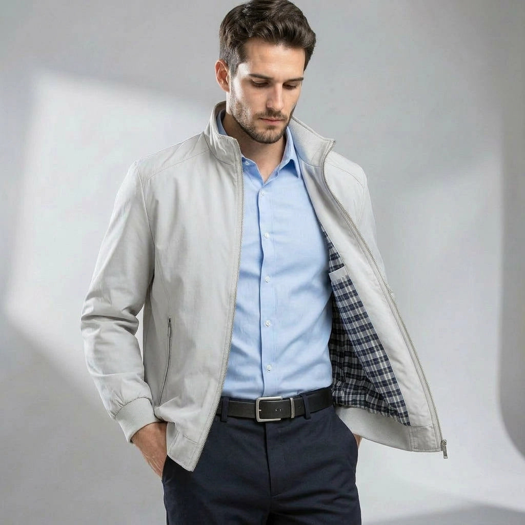 Leichte Blouson Jacke für Herren mit hohem Kragen und gestreiften Bündchen