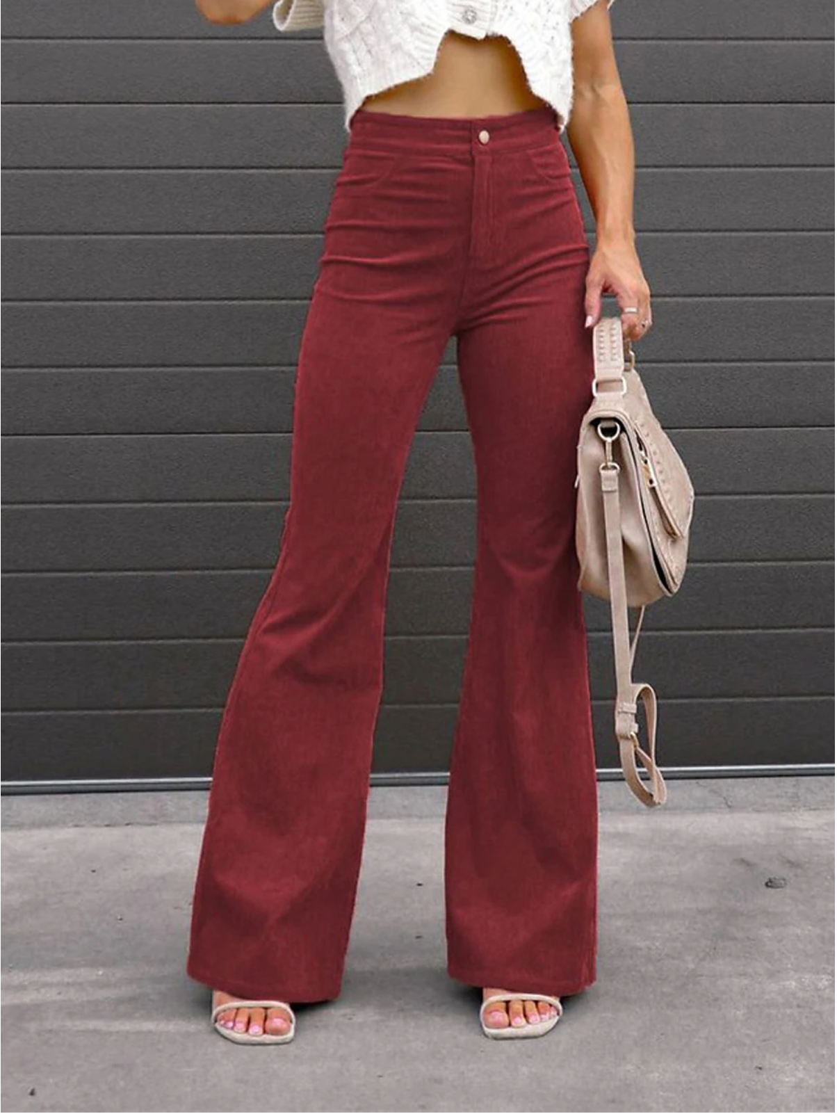 Cord-Schlaghose im Vintage-Stil für Damen | Hoher Taillenschnitt 0