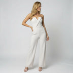 Eleganter Damen Jumpsuit trägerlos mit weitem Bein und strukturiertem Dekolleté