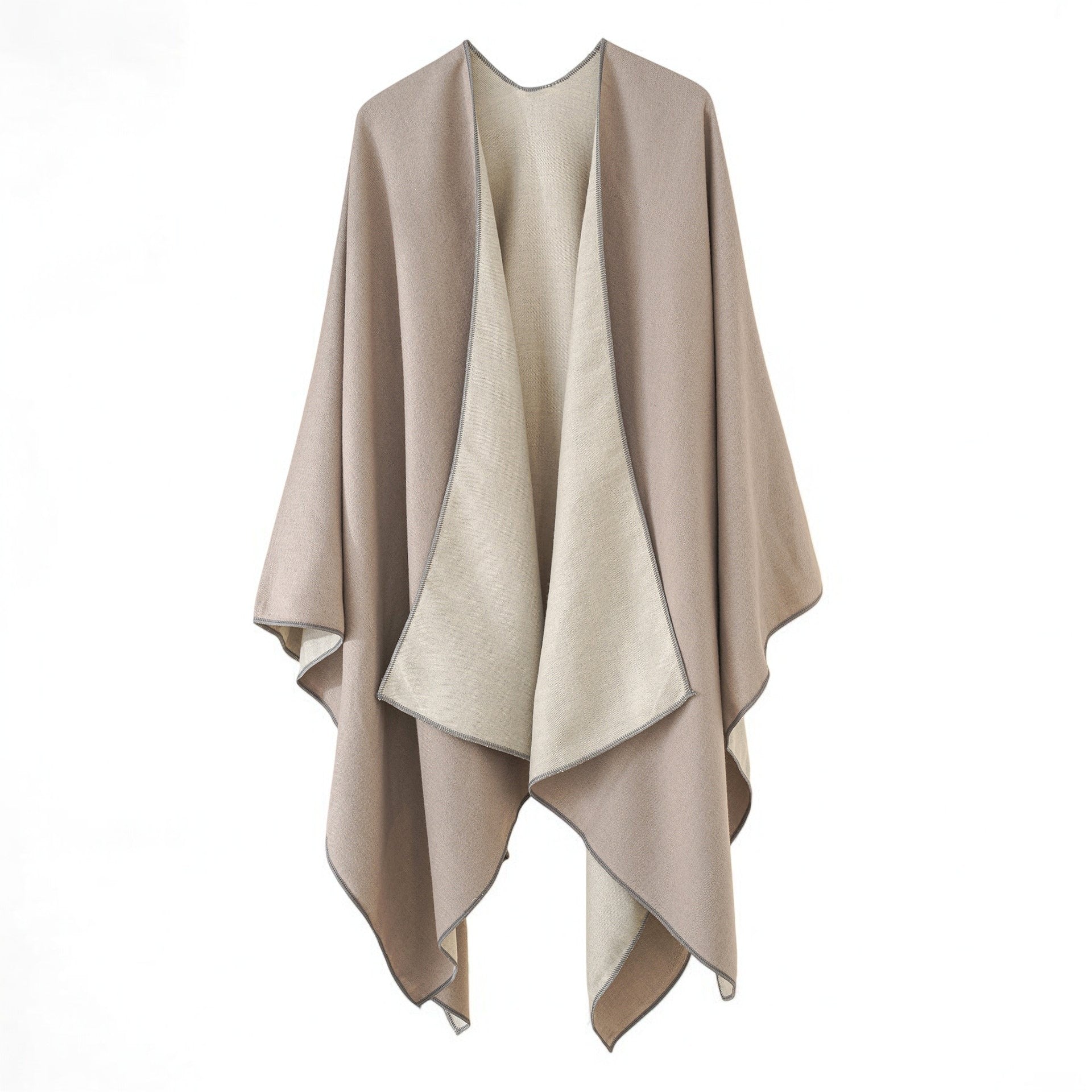 Feinstruktur Poncho für Damen mit Kontrastkante