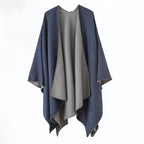 Feinstruktur Poncho für Damen mit Kontrastkante