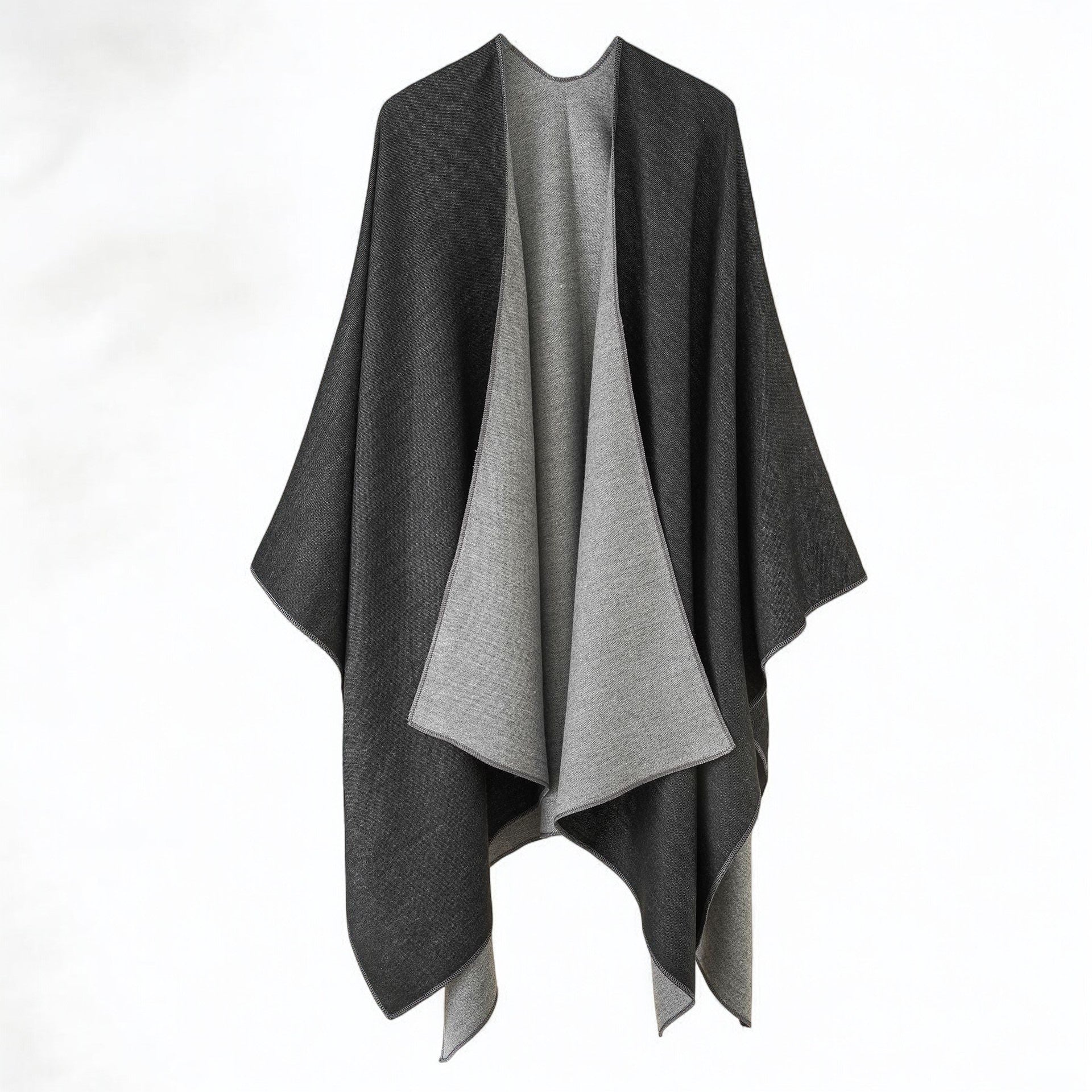 Feinstruktur Poncho für Damen mit Kontrastkante