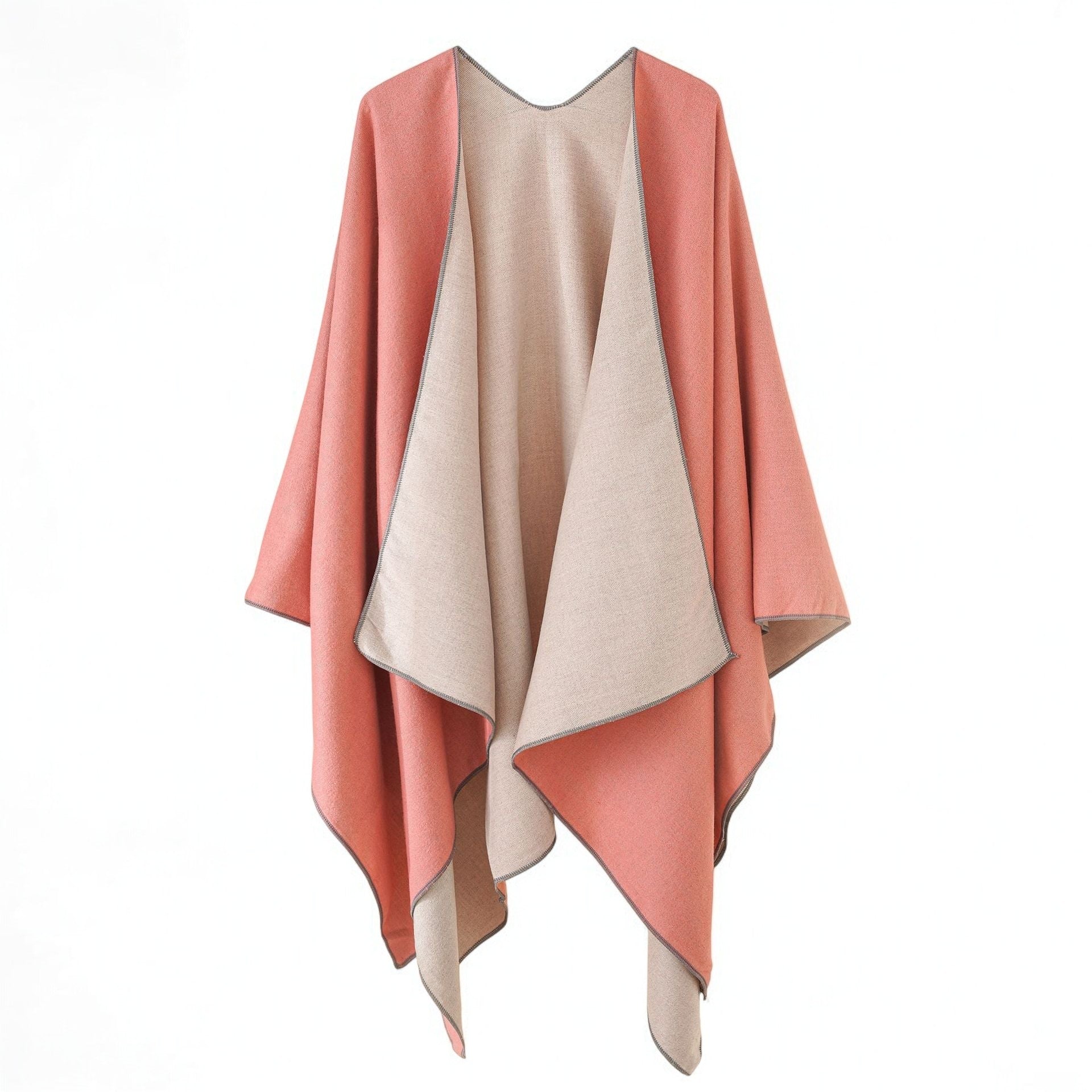 Feinstruktur Poncho für Damen mit Kontrastkante