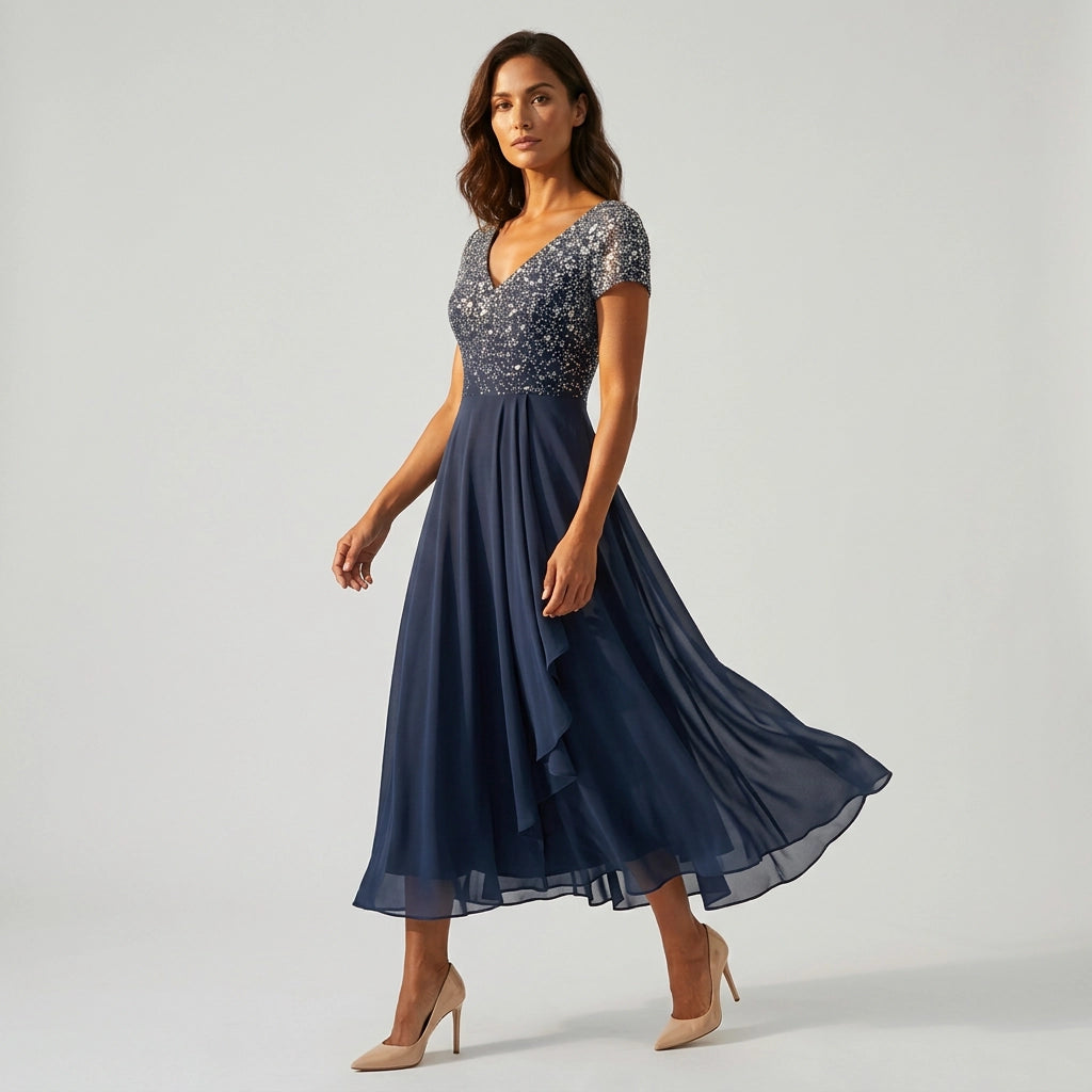 Maxikleid für Hochzeit aus Tüll mit Blumen Applikation