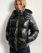 Puffer Jacke für Damen mit Glänzendes Coating und Abnehmbarer Kapuze
