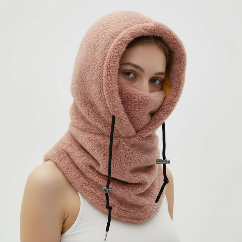 Winter Sturmhaube mit Kapuze und Nackenschutz aus Fleece