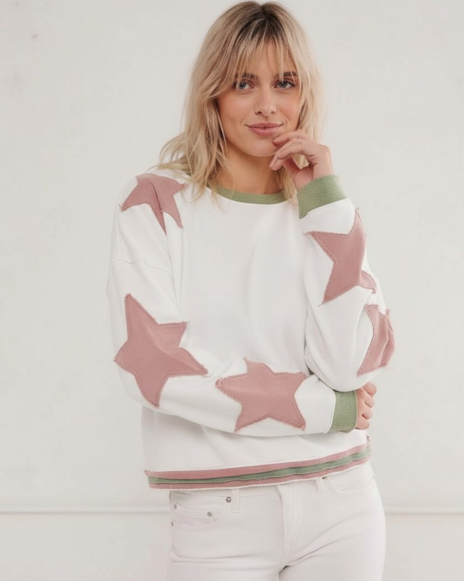 Buntes Langarm-Sweatshirt für Damen mit Applikationen