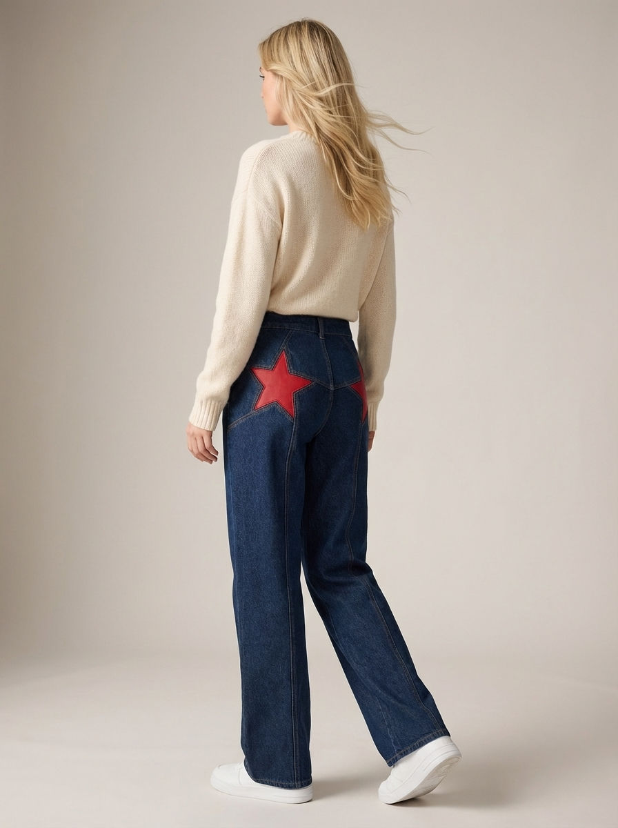 Damen Jeans mit Stern-Patches in lockerer Passform