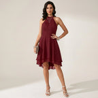 Abendkleid für Damen in A-Linie aus Chiffon im eleganten Stil Rot 4
