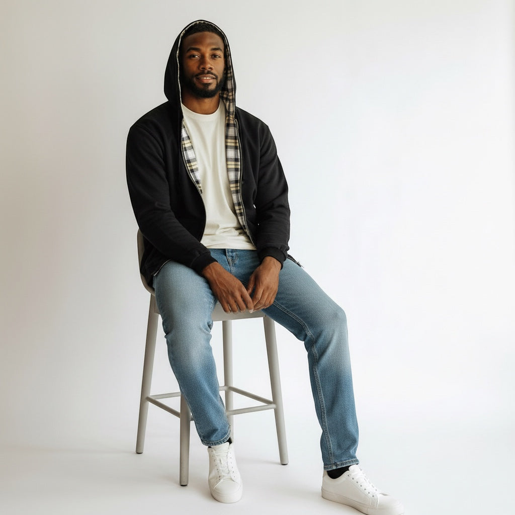 Oversized 2-in-1 Wende-Hoodie mit Karoseite