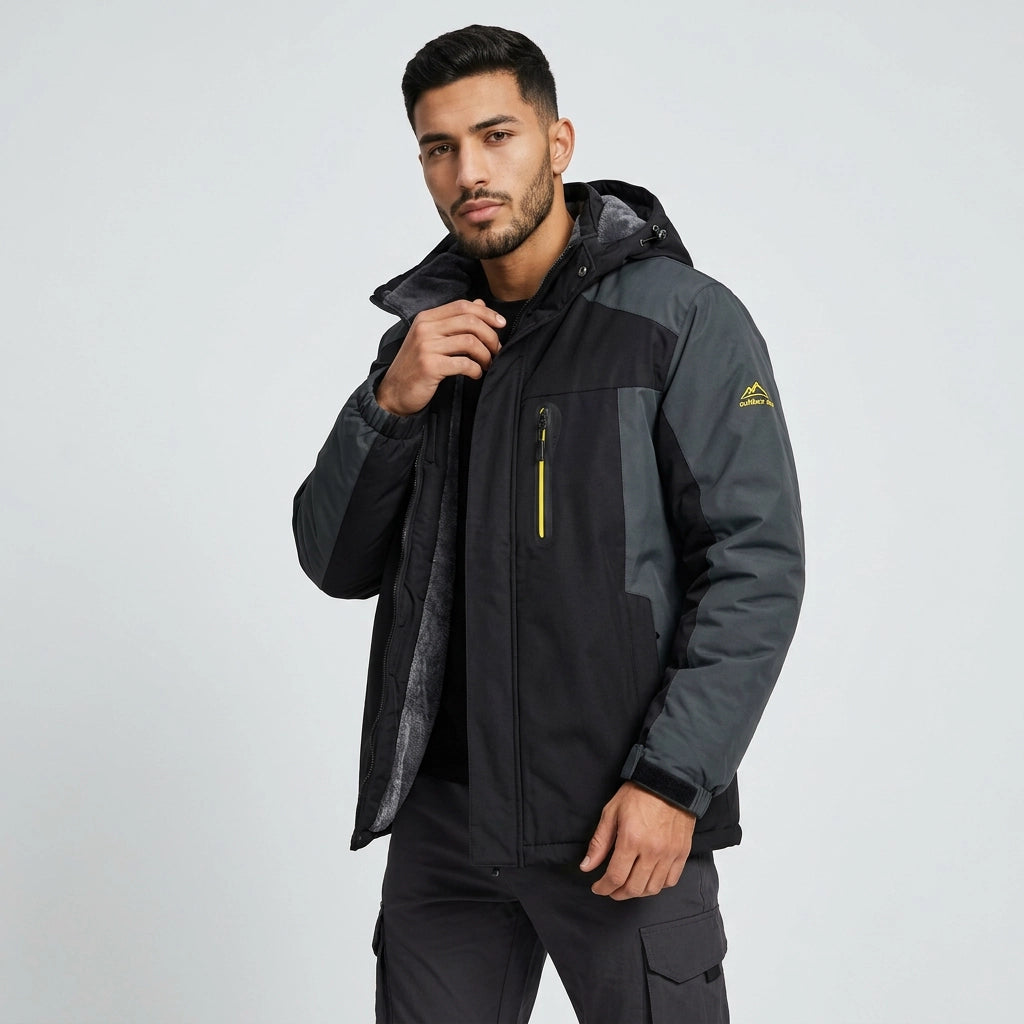 Herren Outdoorjacke winddicht mit Kapuze in Schwarz
