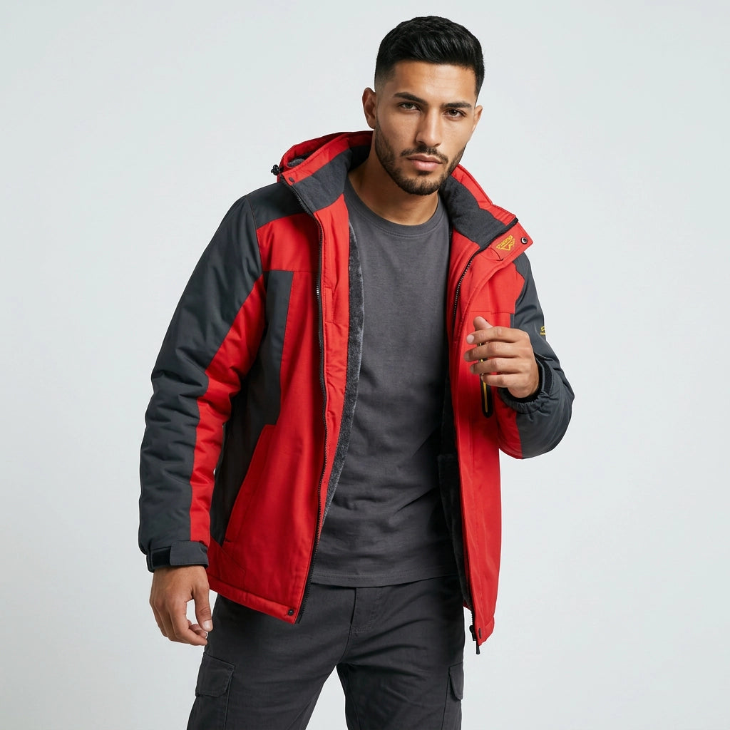 Herren Outdoorjacke winddicht mit Kapuze in Rot