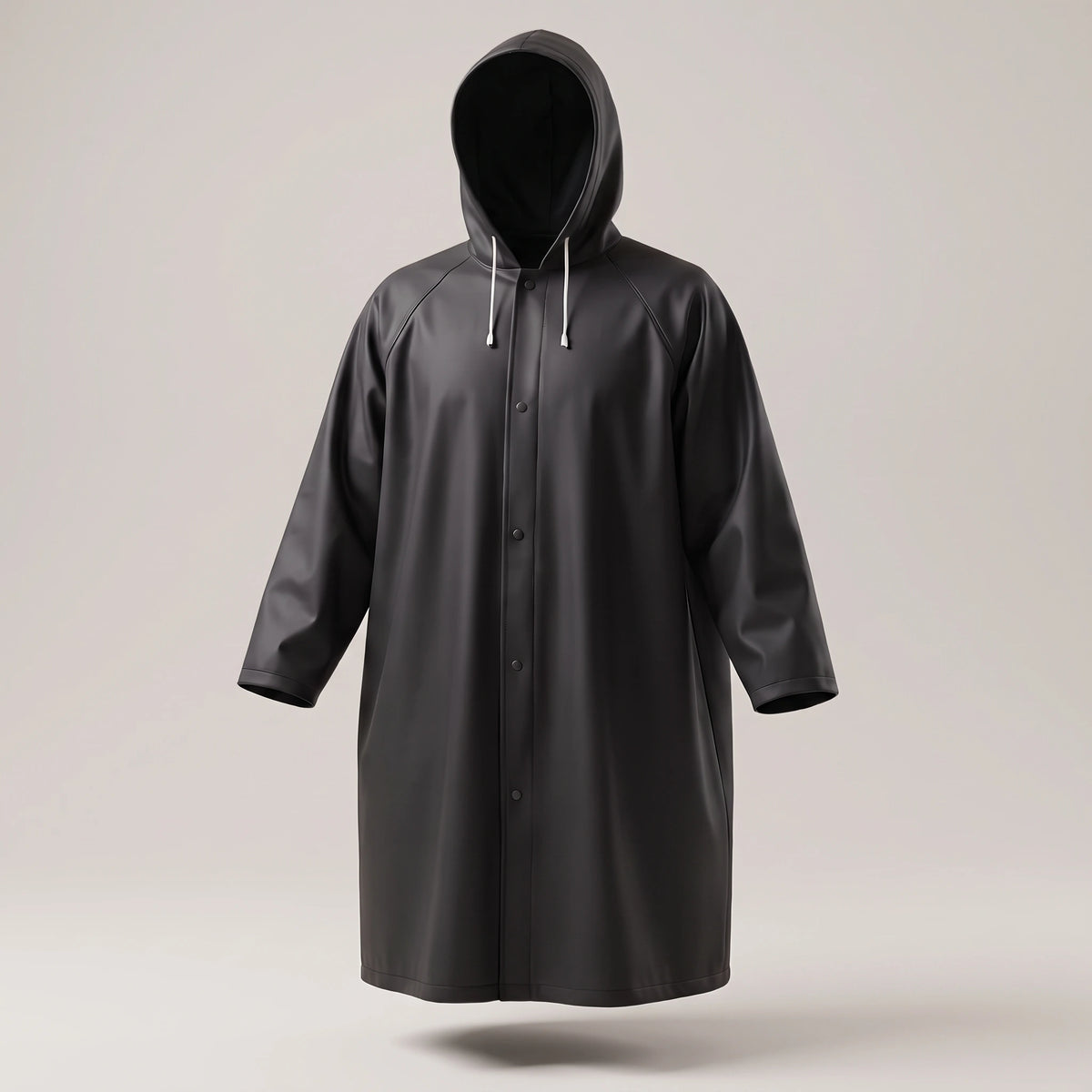Langer Regenponcho mit Kapuze in Schwarz – Ansicht 7