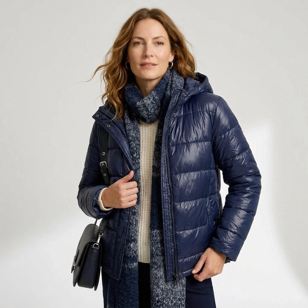 Leichte Damen-Steppjacke mit Kapuze in Dunkelblau