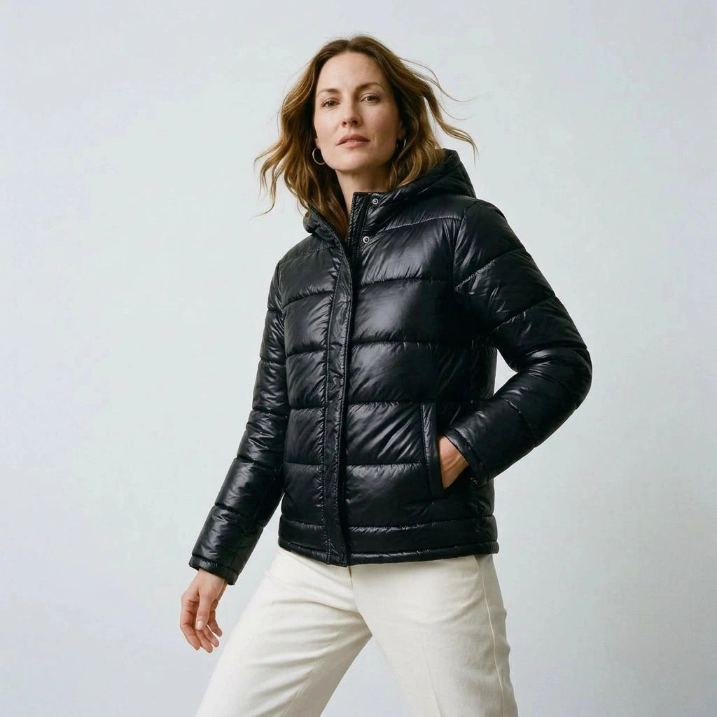 Leichte Damen-Steppjacke mit Kapuze – Ansicht 3 - Schwarz