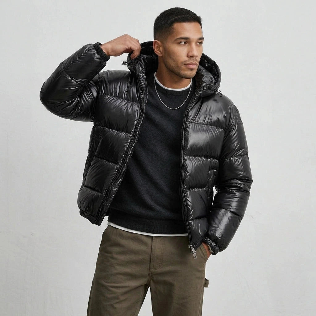 Unisex Steppjacke in Schwarz – Detailansicht