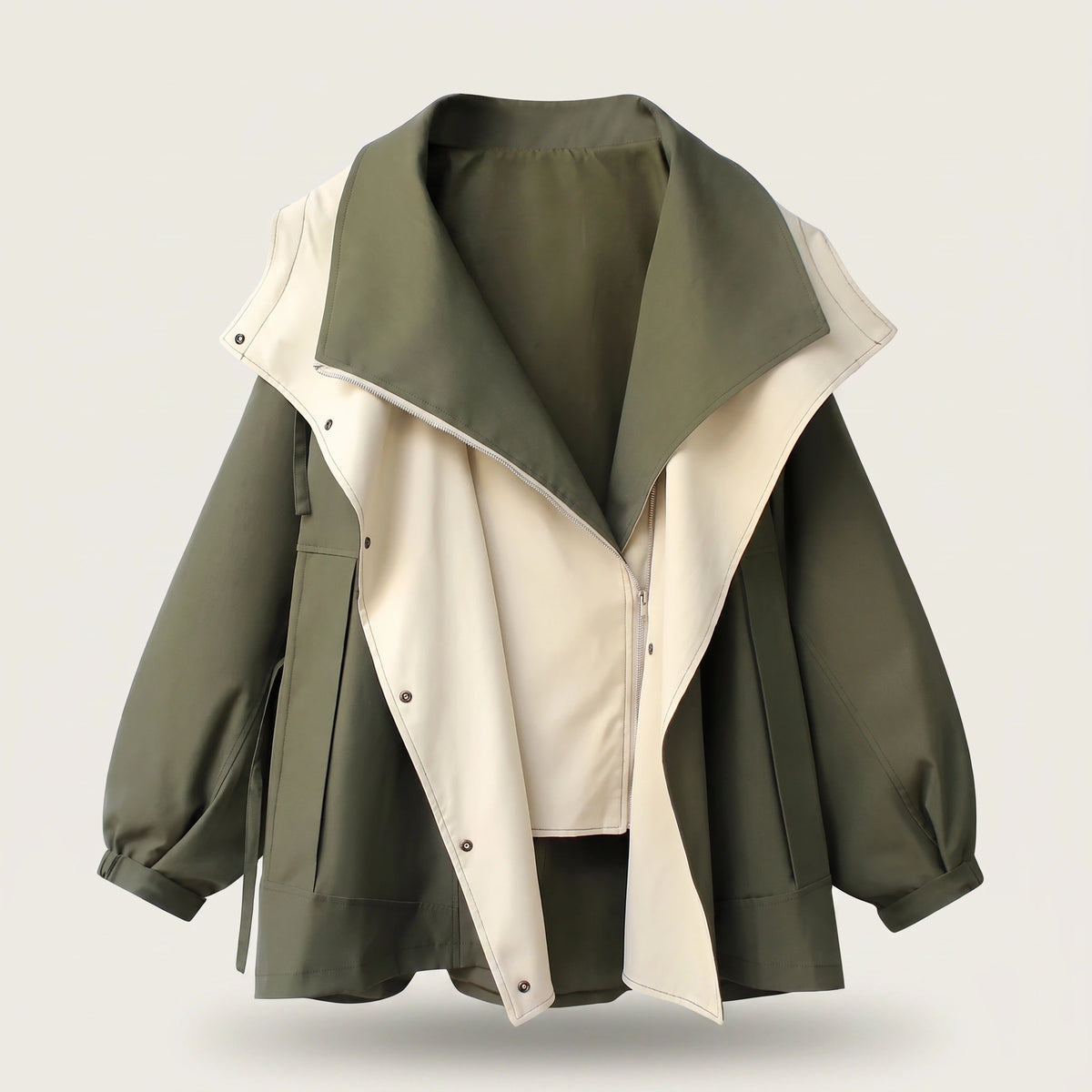 Wasserdichte Regenjacke mit Kapuze und Taillenzug in Grün