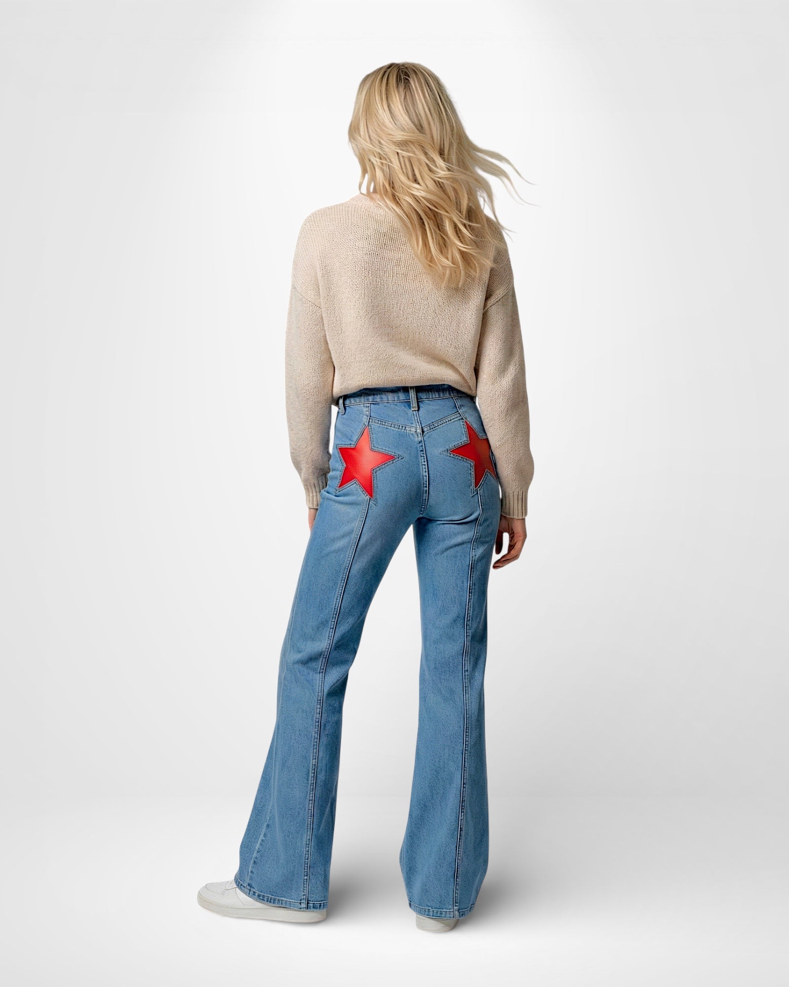Damen Jeans mit Stern-Patches in lockerer Passform