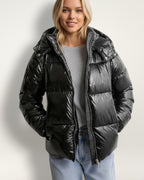 Puffer Jacke für Damen mit Glänzendes Coating und Abnehmbarer Kapuze