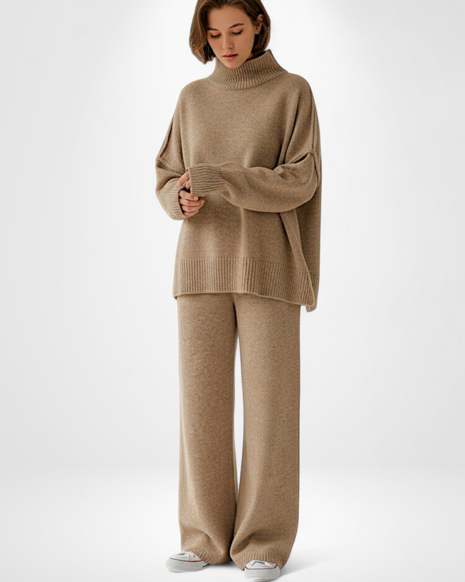 Einfarbiges Roolkragenpullover Strickset für Damen