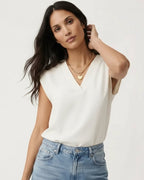 Blusentop für Damen mit V-Ausschnitt und kurzen Ärmeln in unifarbenem Design