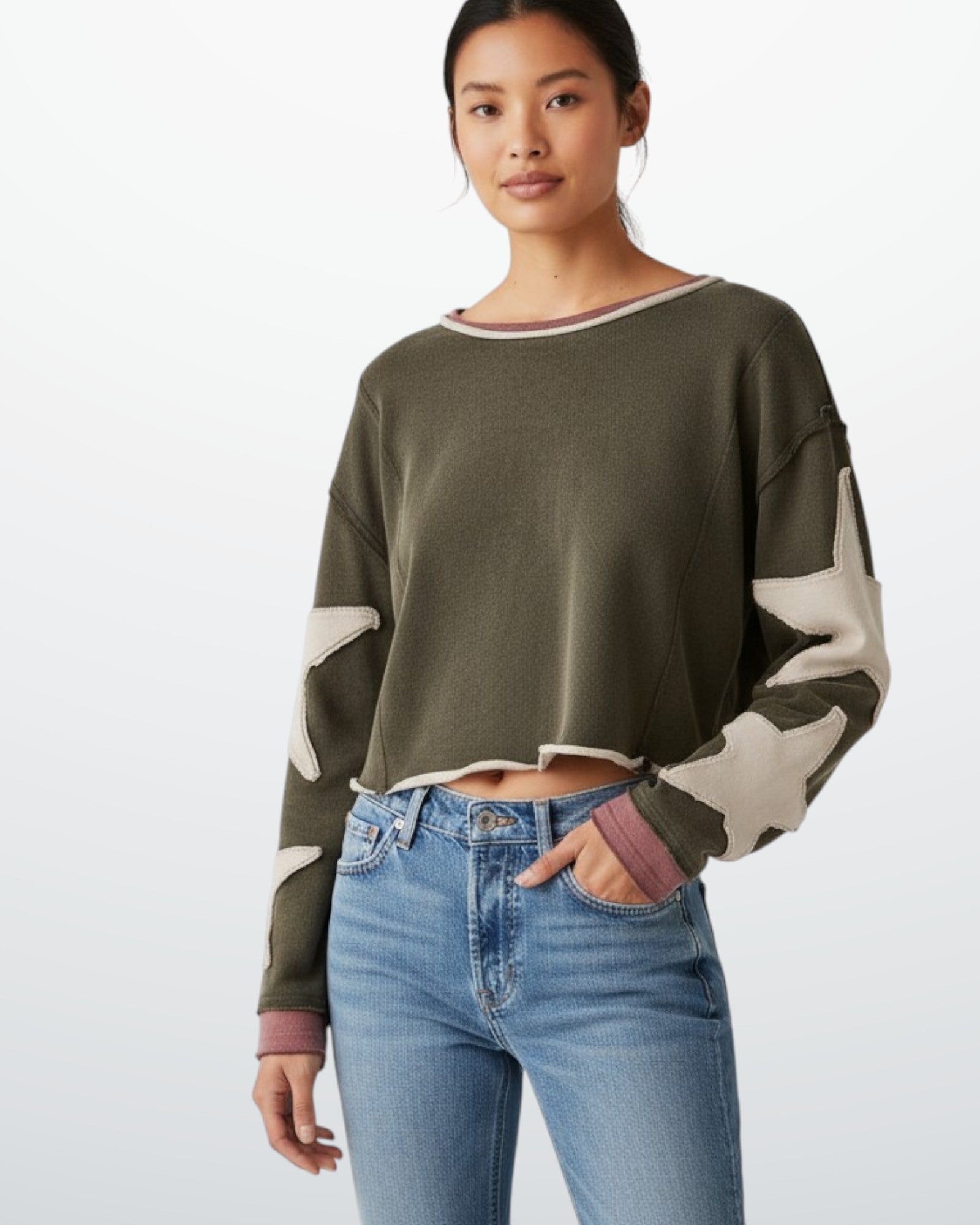 Buntes Langarm-Sweatshirt für Damen mit Applikationen