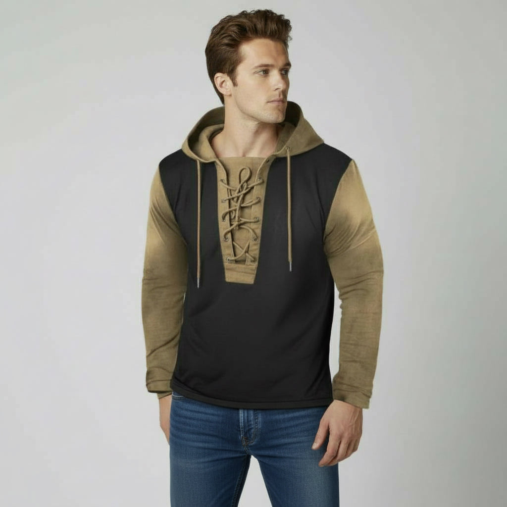 Langarmshirt für Herren mit Schnürung im Vintage-Look