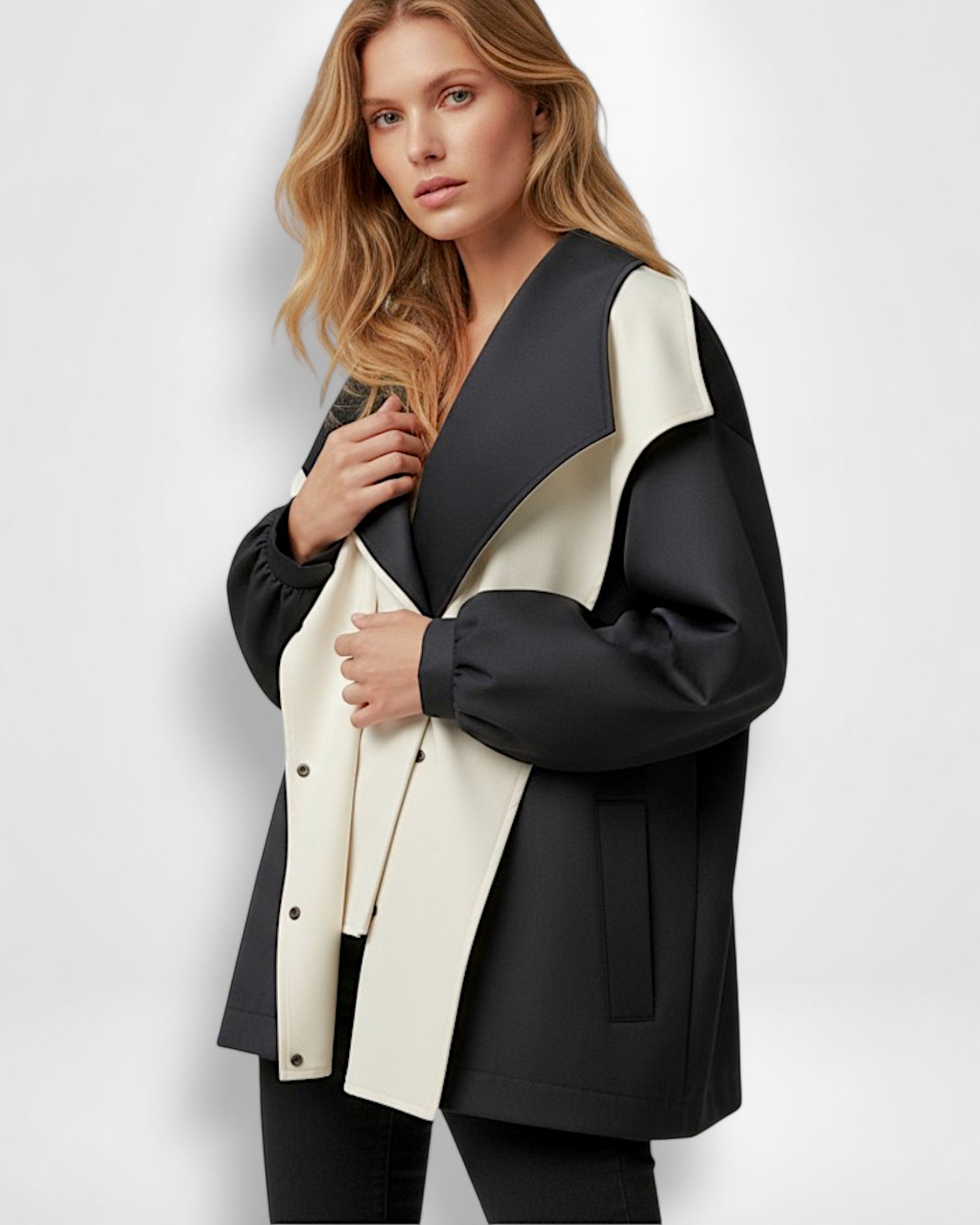 Mantel mit hohem mehrlagigem Kapuzenkragen für windige und regnerische Tage