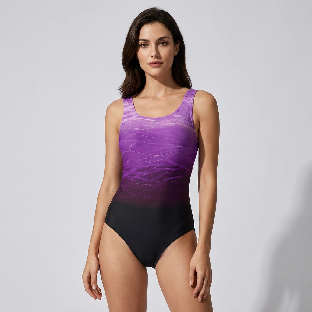 Sportlicher Badeanzug für Damen im Einteiler Stil Lila 8