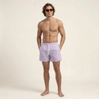 Badeshorts für Herren in knielanger Form mit Gummibund im Streifenmuster Rosa 10