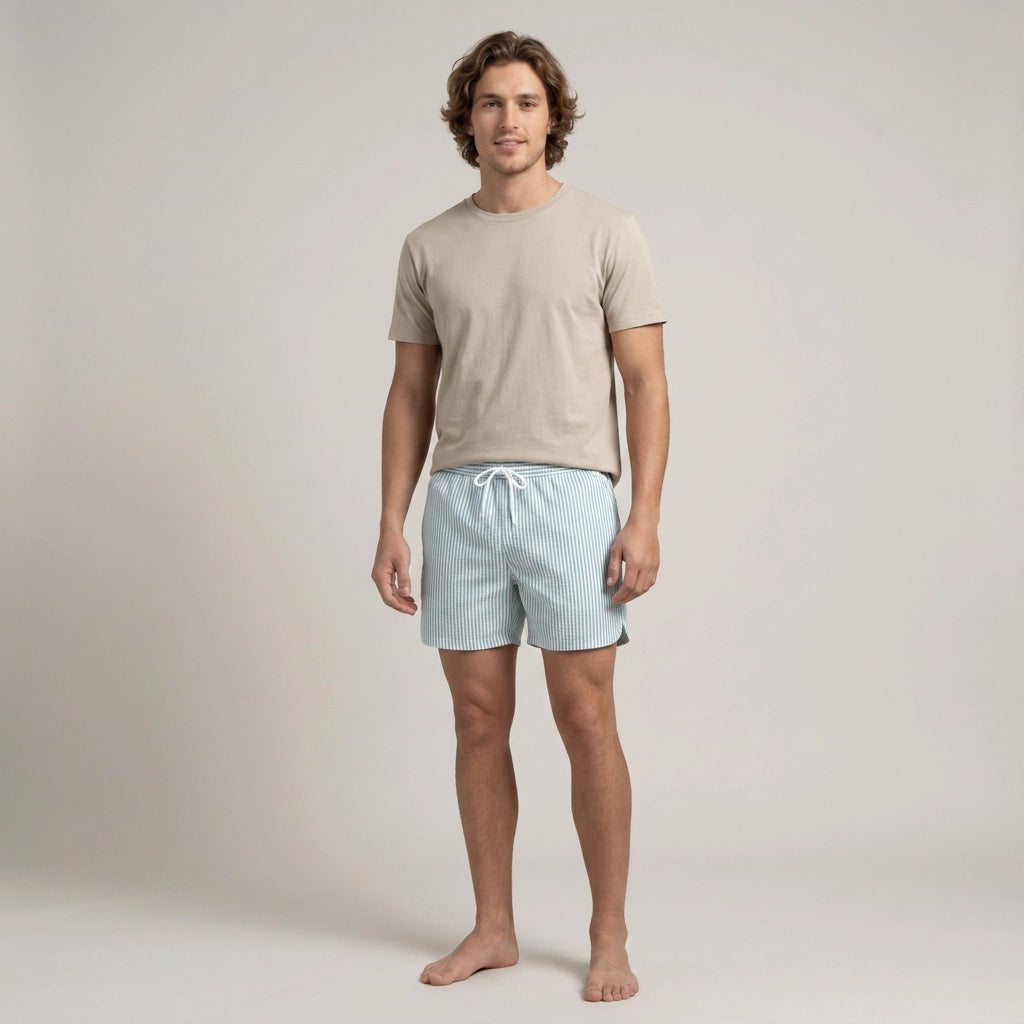 Badeshorts für Herren in knielanger Form mit Gummibund im Streifenmuster Grün 18