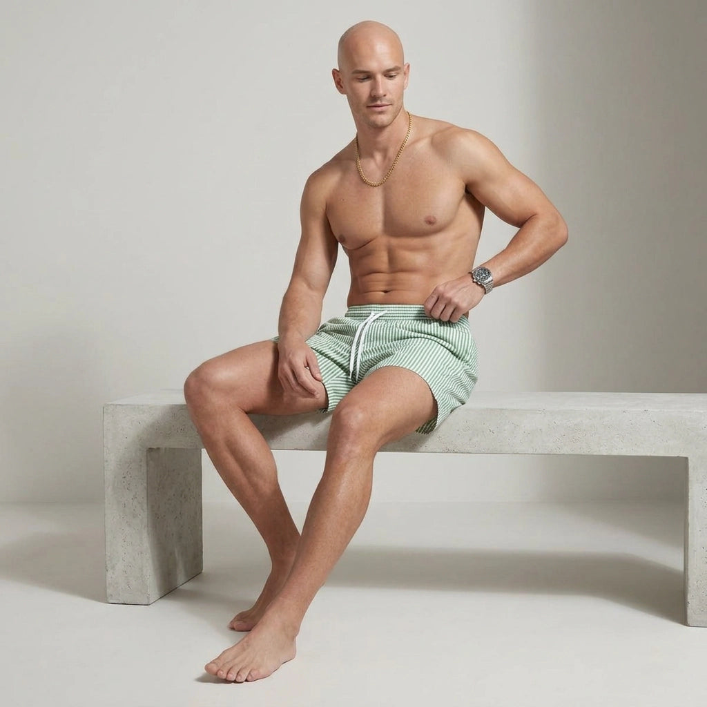 Badeshorts für Herren in knielanger Form mit Gummibund im Streifenmuster 9