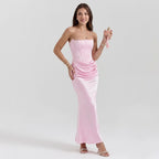 Bandeau kleid für Damen aus Satin im festlichen Stil für Hochzeit Rosa 2