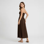 Bandeau kleid für Damen in trägerloser Form aus Baumwolle als Sommerkleid Braun 2