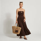 Bandeau kleid für Damen in trägerloser Form aus Baumwolle als Sommerkleid Braun 3
