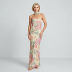 Bandeau kleid für Damen in trägerloser Form aus Chiffon mit Blumenprint Beige 2