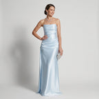 Bandeau kleid für Damen in trägerloser Form aus Satin im festlichen Stil Blau 1