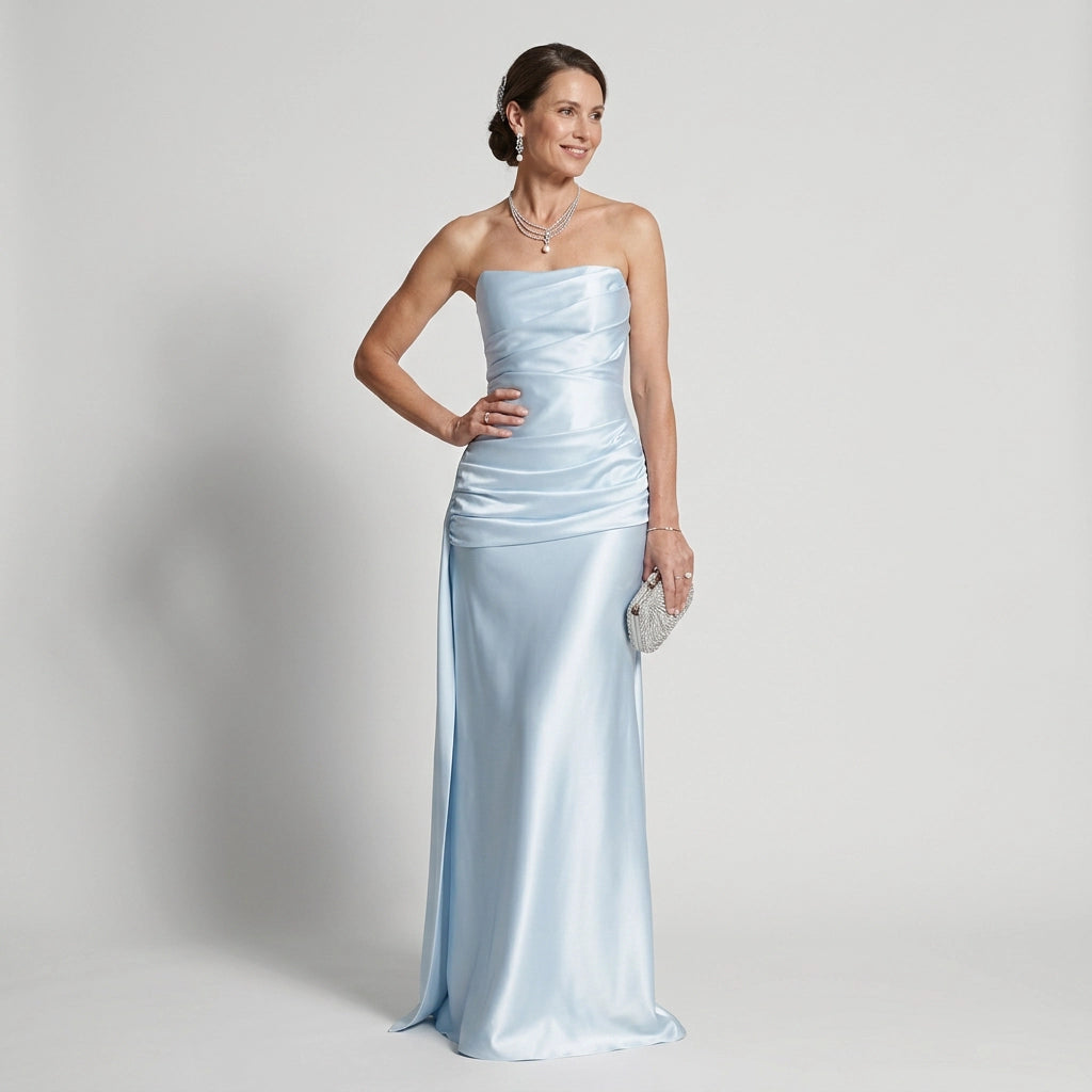 Bandeau kleid für Damen in trägerloser Form aus Satin im festlichen Stil Blau 1