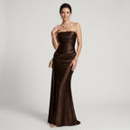 Bandeau kleid für Damen in trägerloser Form aus Satin im festlichen Stil Braun 3
