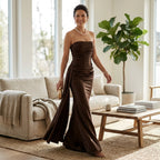 Bandeau kleid für Damen in trägerloser Form aus Satin im festlichen Stil 4