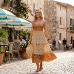 Bandeau kleid für Damen mit gesmoktem Oberteil in Blumenprint für den Sommer 4