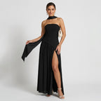 Bandeau kleid für Damen trägerlos aus Chiffon im festlichen Stil Schwarz 3
