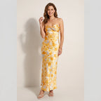 Bandeaukleid für Damen im engen Schnitt mit Blumenmuster für die Hochzeit Gelb 3