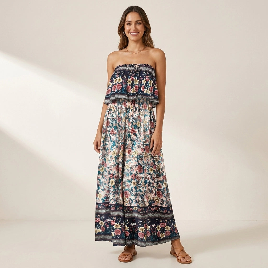 Bandeaukleid für Damen in trägerloser Form im sommerlichen Stil für den Sommer Dunkelblau 7