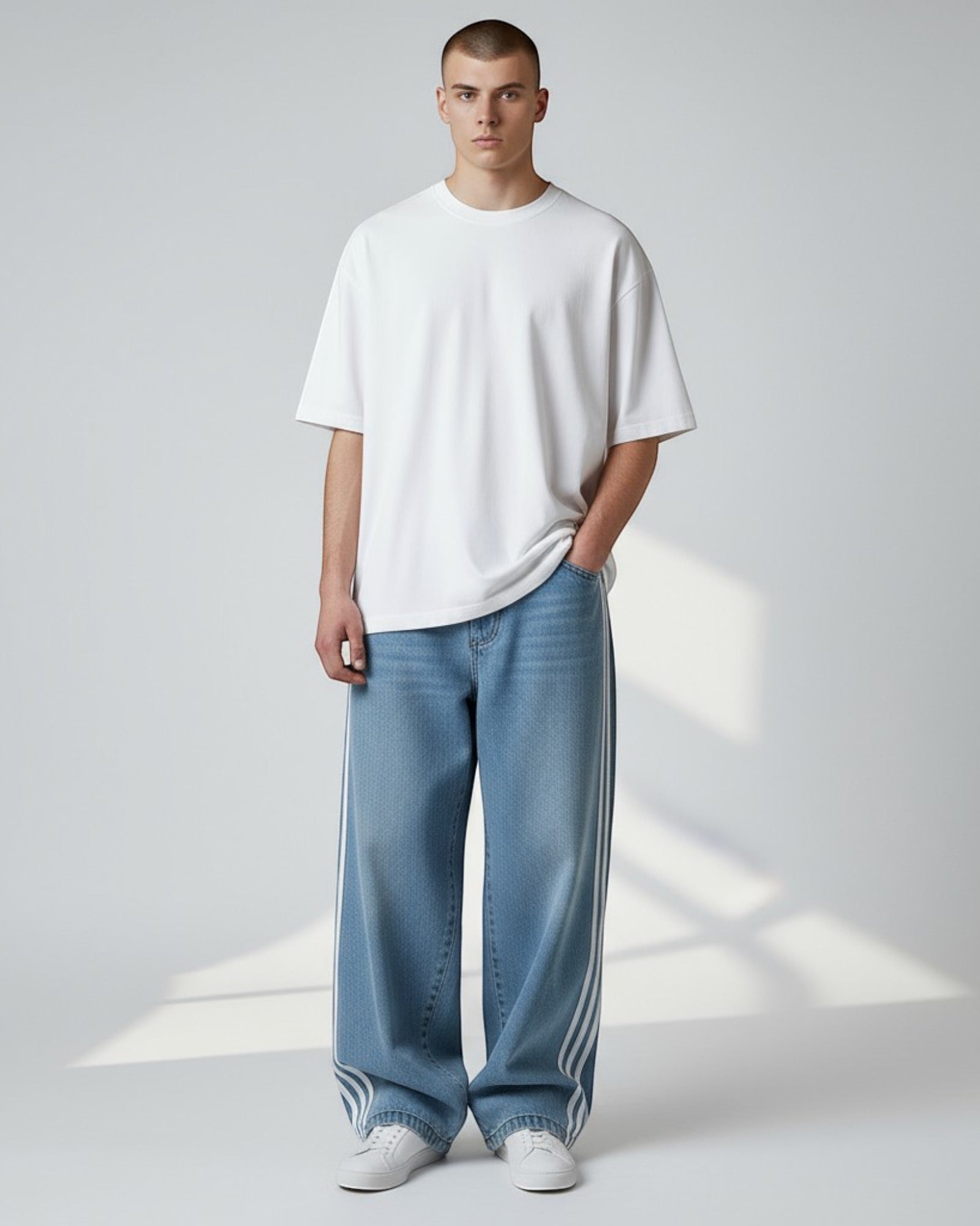 Straight Leg Baggy Jeans für Herren in hellem Denimblau