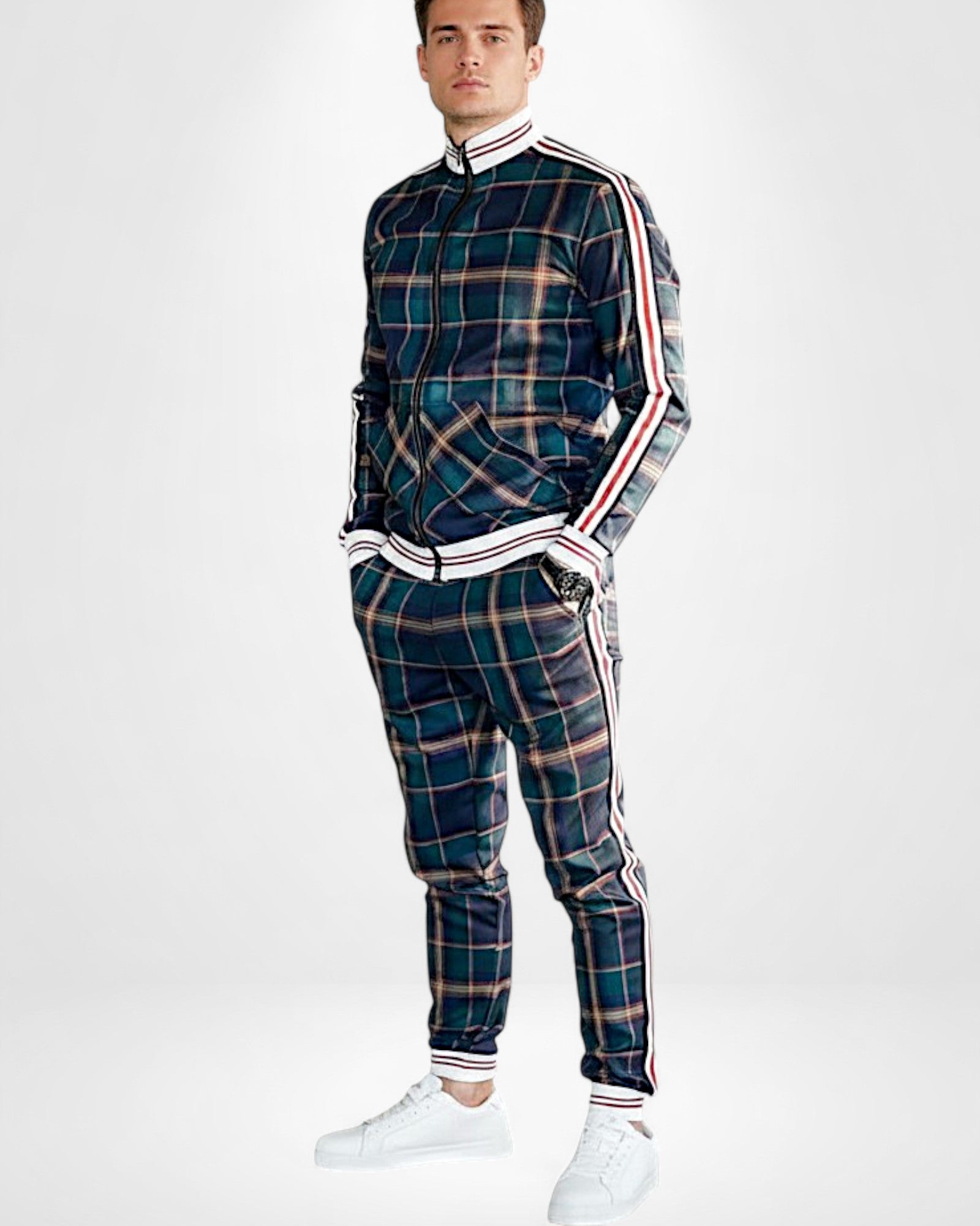 Trainingsanzug für Herren mit hohem Kragen und Rippbündchen