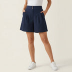 Bermuda für Damen aus Leinen mit High Waist Dunkelblau 1