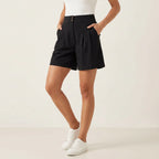 Bermuda für Damen aus Leinen mit High Waist Schwarz 10