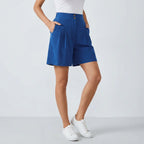Bermuda für Damen aus Leinen mit High Waist Blau 12